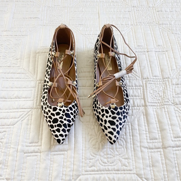 Halogen Owen Genuine Calf Hair Pointy Toe Ghillie Flat - Picture 2 of 3